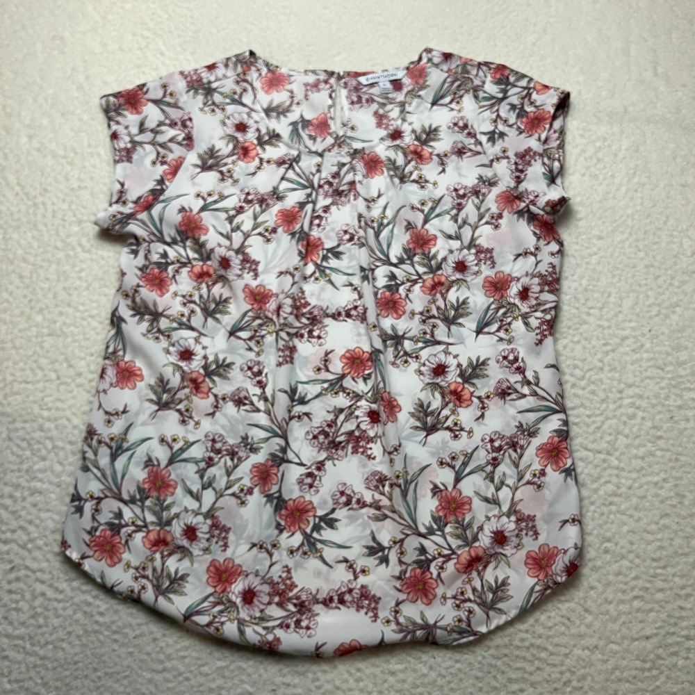 41 Hawthorn Blouse Womens XL White Floral Cap Sleeve Pleated Front Top 4717 - Picture 2 of 8